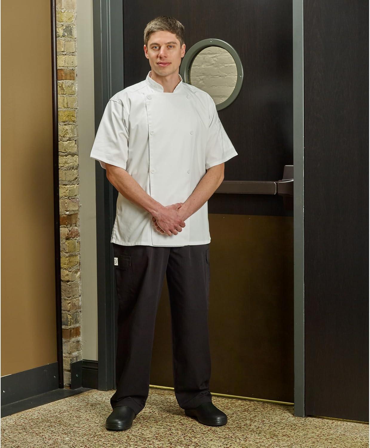 image:imageMercer Culinary M61012WH2X Genesis Mens Short Sleeve Chef Jacket with Traditional Buttons XXLarge WhiteWhite