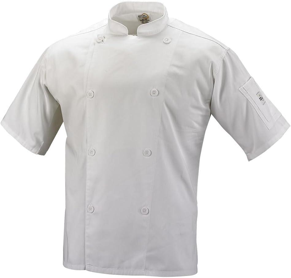 image:imageMercer Culinary M61012WH2X Genesis Mens Short Sleeve Chef Jacket with Traditional Buttons XXLarge WhiteWhite