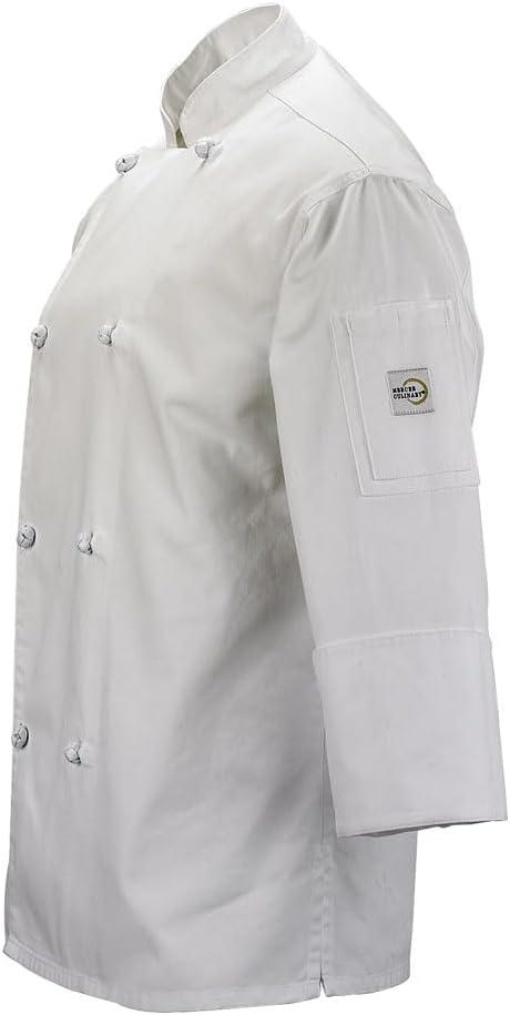 image:imageMercer Culinary M61020BKS Genesis Mens Chef Jacket with Cloth Knot Buttons Small BlackWhite