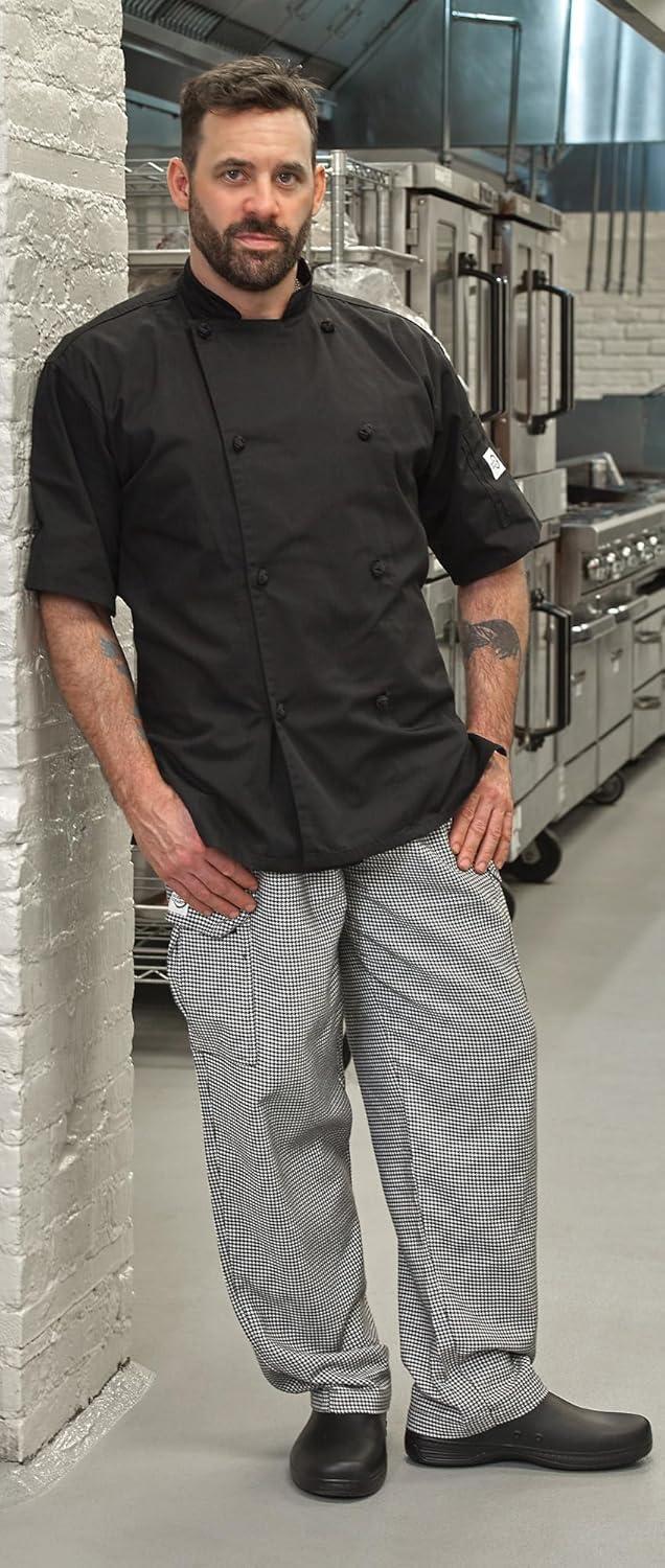 image:imageMercer Culinary M61022WH3X Genesis Mens Short Sleeve Chef Jacket with Cloth Knot Buttons 3XLarge WhiteBlack