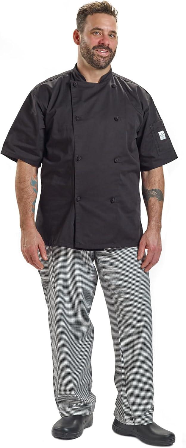image:imageMercer Culinary M61022WH3X Genesis Mens Short Sleeve Chef Jacket with Cloth Knot Buttons 3XLarge WhiteBlack