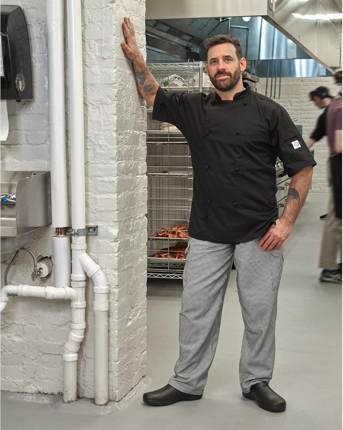 image:imageMercer Culinary M61022WH3X Genesis Mens Short Sleeve Chef Jacket with Cloth Knot Buttons 3XLarge WhiteBlack