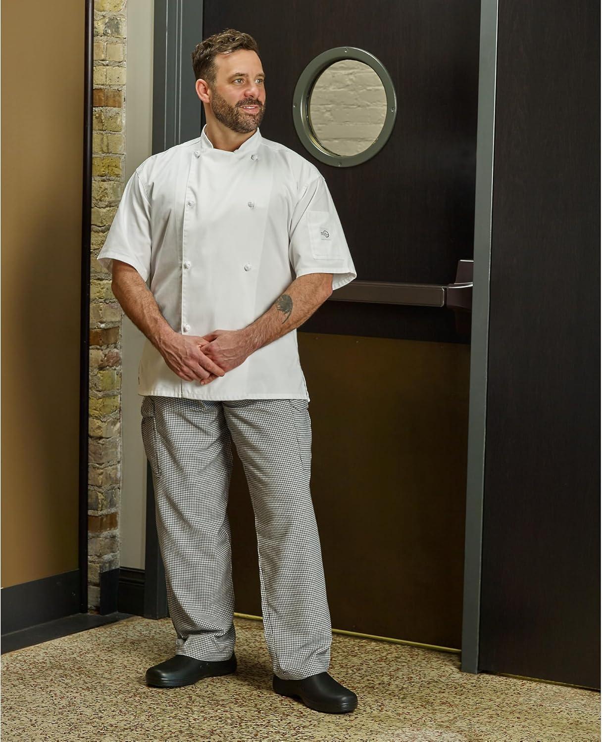 image:imageMercer Culinary M61022WH3X Genesis Mens Short Sleeve Chef Jacket with Cloth Knot Buttons 3XLarge WhiteWhite