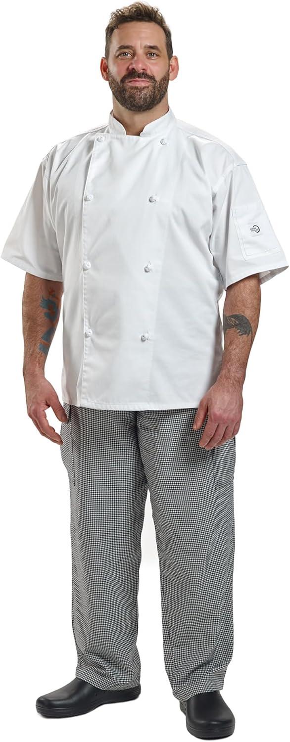 image:imageMercer Culinary M61022WH3X Genesis Mens Short Sleeve Chef Jacket with Cloth Knot Buttons 3XLarge WhiteWhite