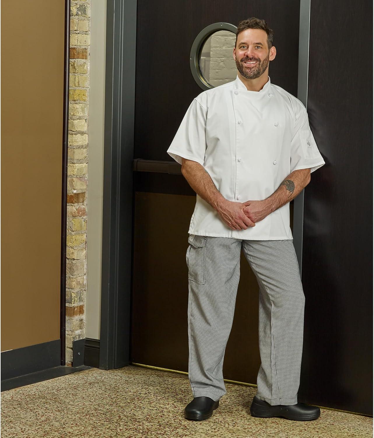 image:imageMercer Culinary M61022WH3X Genesis Mens Short Sleeve Chef Jacket with Cloth Knot Buttons 3XLarge WhiteWhite