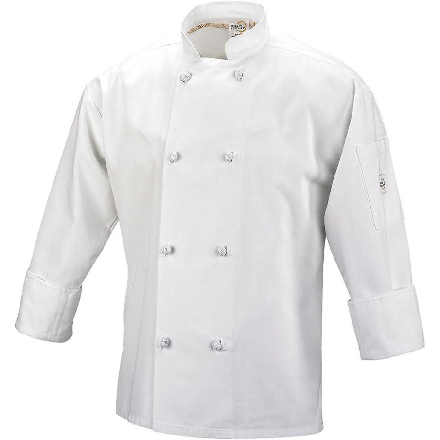 image:imageMercer Culinary M60012WHXS Millennia Mens Cook Jacket with Cloth Knot Buttons XSmall WhiteWhite