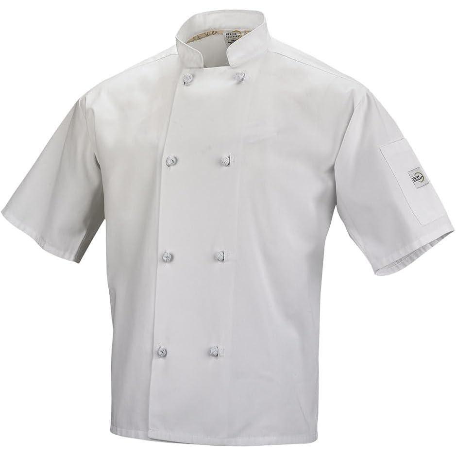 image:imageMercer Culinary M60014BK5X Millennia Mens Short Sleeve Cook Jacket with Cloth Knot Buttons 5XLarge BlackWhite