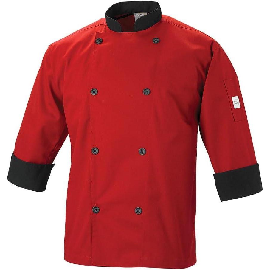 image:imageMercer Culinary M60018RDB3X Millennia 34 Sleeve Unisex Cook Jacket Red with Black Accents 3XL 075 Height 118 Width 158 LengthRed W Black Accents