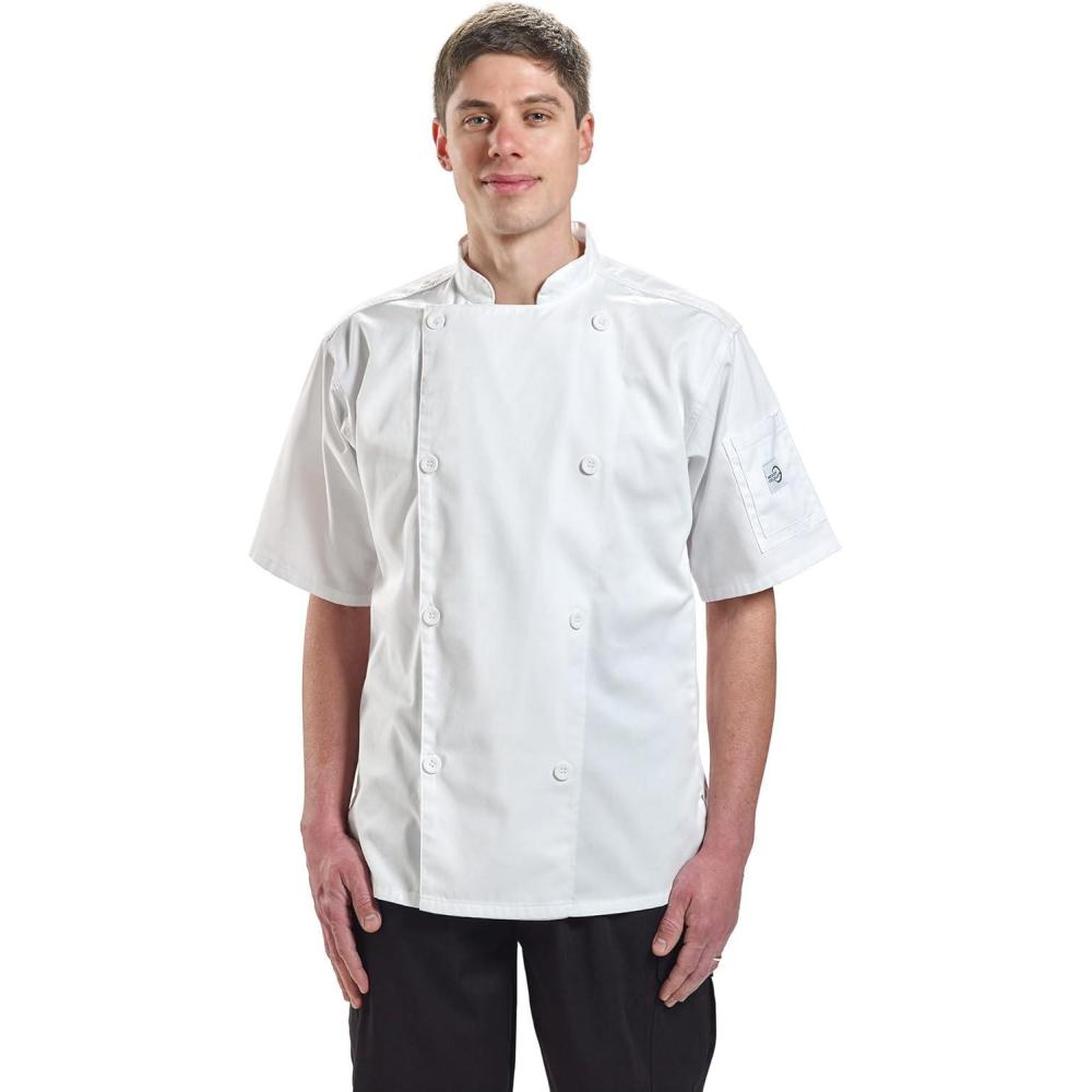 image:imageMercer Culinary M61012WH2X Genesis Mens Short Sleeve Chef Jacket with Traditional Buttons XXLarge WhiteWhite
