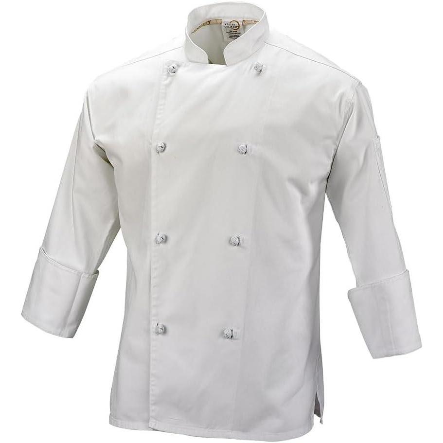 image:imageMercer Culinary M61020BKS Genesis Mens Chef Jacket with Cloth Knot Buttons Small BlackWhite