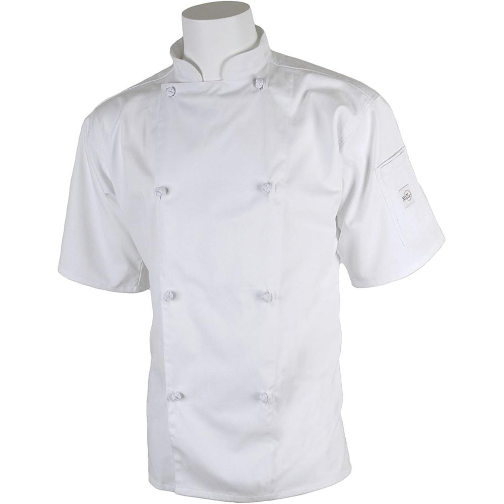 image:imageMercer Culinary M61022WH3X Genesis Mens Short Sleeve Chef Jacket with Cloth Knot Buttons 3XLarge WhiteWhite