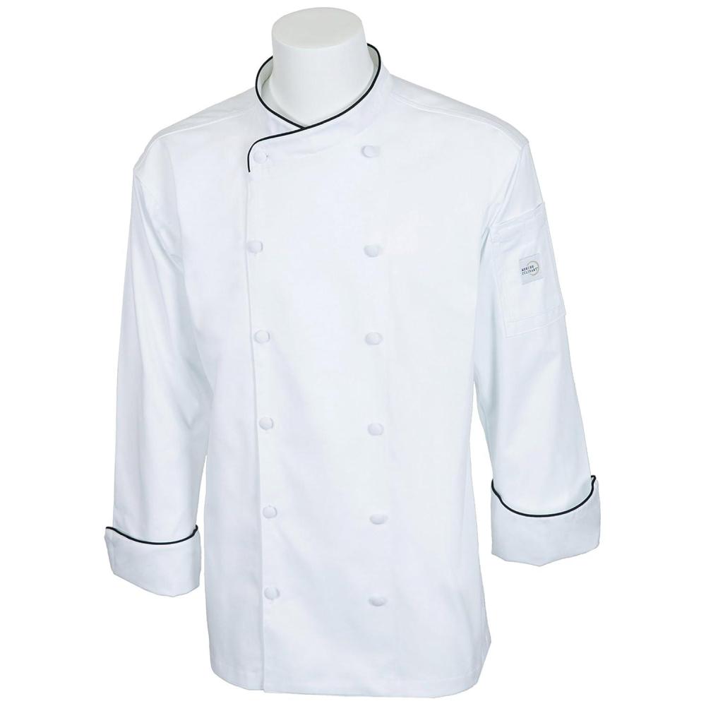 image:imageMercer Culinary M62020WRB5X Renaissance Mens Scoop Neck Chef Jacket 5XLarge White with Royal Blue PipingWhite W Black Piping