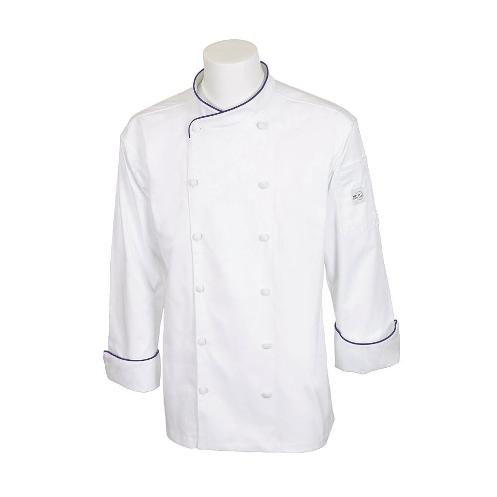 image:imageMercer Culinary M62020WRB5X Renaissance Mens Scoop Neck Chef Jacket 5XLarge White with Royal Blue PipingWhite W Royal Blue Piping