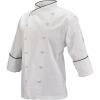 Mercer Culinary M62050WRBXS Renaissance Women’s White Scoop Neck Chef Jacket, X-Small,White with Royal Blue Piping(White With Black Piping)