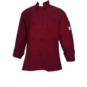 Mercer Culinary M60012WHXS Millennia Men’s Cook Jacket with Cloth Knot Buttons, X-Small, White(Burgundy)