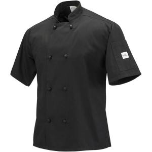 Mercer Culinary M60014BK5X Millennia Men’s Short Sleeve Cook Jacket with Cloth Knot Buttons, 5X-Large, Black(Black)