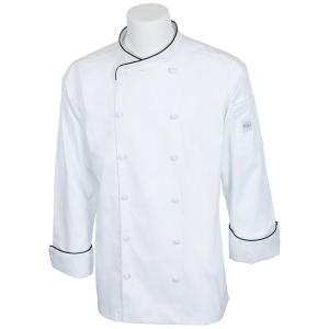 Mercer Culinary M62020WRB5X Renaissance Men’s Scoop Neck Chef Jacket, 5X-Large, White with Royal Blue Piping(White W/ Black Piping)