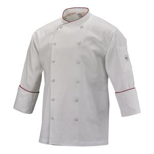 Mercer Culinary M62020WRB5X Renaissance Men’s Scoop Neck Chef Jacket, 5X-Large, White with Royal Blue Piping(White W/ Red Piping)
