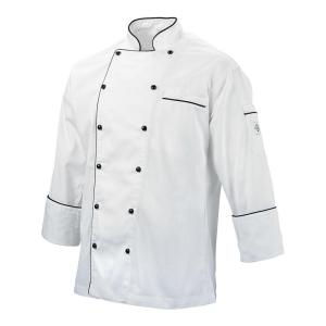 Mercer Culinary M62030WH6X Renaissance Men’s Traditional Neck Chef Jacket, 6X-Large, White(White With Full Black Piping)