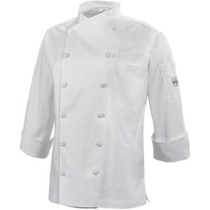 Mercer Culinary M62050WRBXS Renaissance Women’s White Scoop Neck Chef Jacket, X-Small,White with Royal Blue Piping(White)