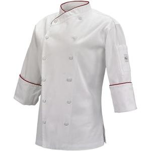 Mercer Culinary M62050WRBXS Renaissance Women’s White Scoop Neck Chef Jacket, X-Small,White with Royal Blue Piping(White With Red Piping)