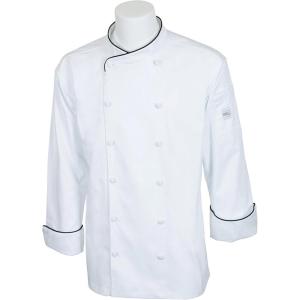 Mercer Culinary Renaissance Men’s Scoop Neck Chef Jacket, 4X-Large, White (Black Piping)(White (Black Piping))