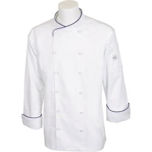 Mercer Culinary Renaissance Men’s Scoop Neck Chef Jacket, 4X-Large, White (Black Piping)(White (Royal Blue Piping))