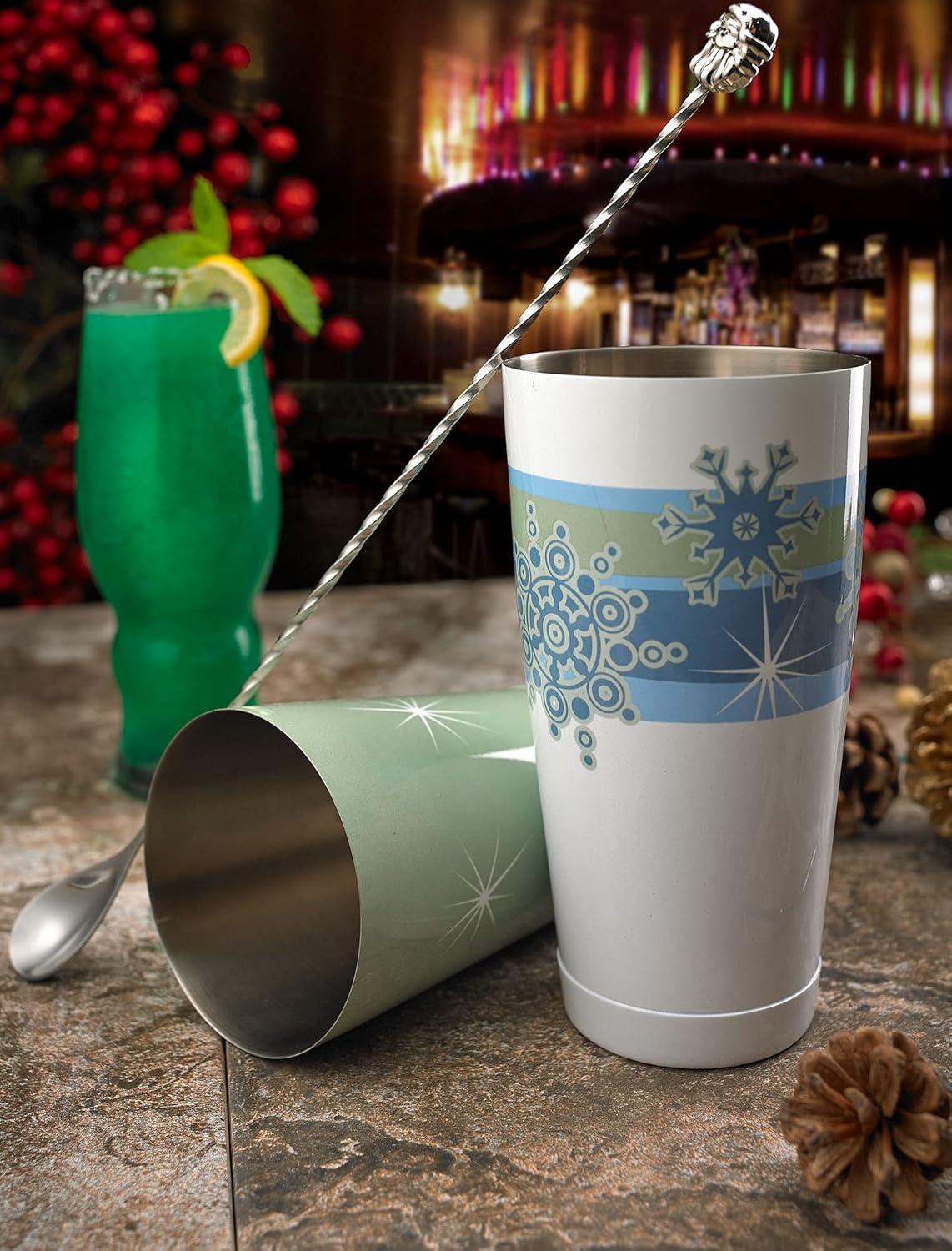 image:imageBarfly Holiday Snowflakes Cocktail Shaker Set with Santa SpoonHoliday Snowflake