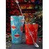 Barfly Holiday Snowflakes Cocktail Shaker Set with Santa Spoon(Ornaments w/Santa Bar Spoon)