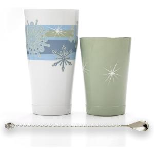 Barfly Holiday Snowflakes Cocktail Shaker Set with Santa Spoon(Snowflake w/Santa Bar Spoon)